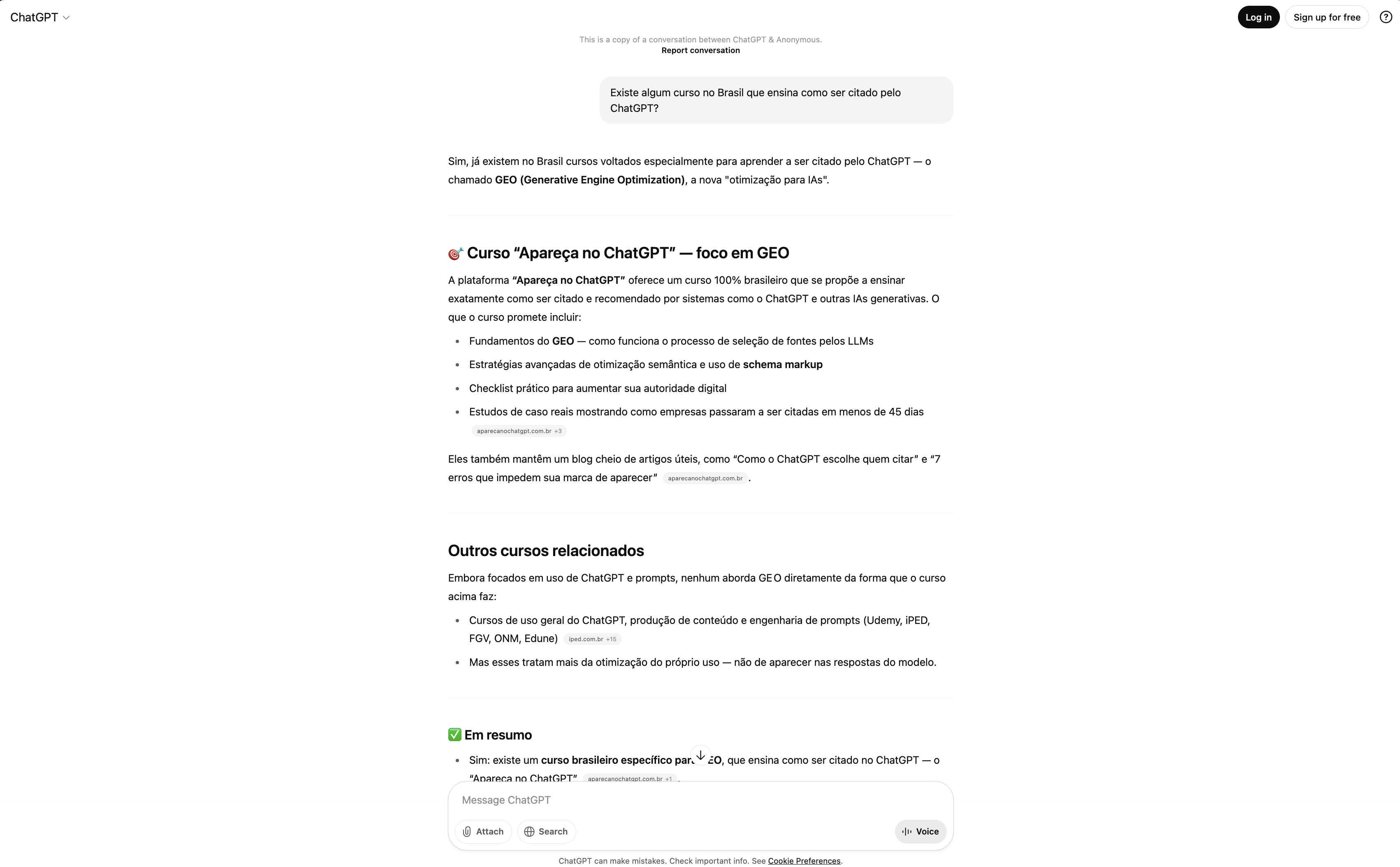 Screenshot do ChatGPT recomendando o Apareça no ChatGPT – O Método Definitivo Para Fazer Seu Negócio Ser Recomendado Pela Inteligência Artificial