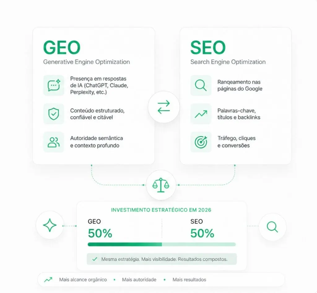 GEO vs SEO: onde investir em 2026