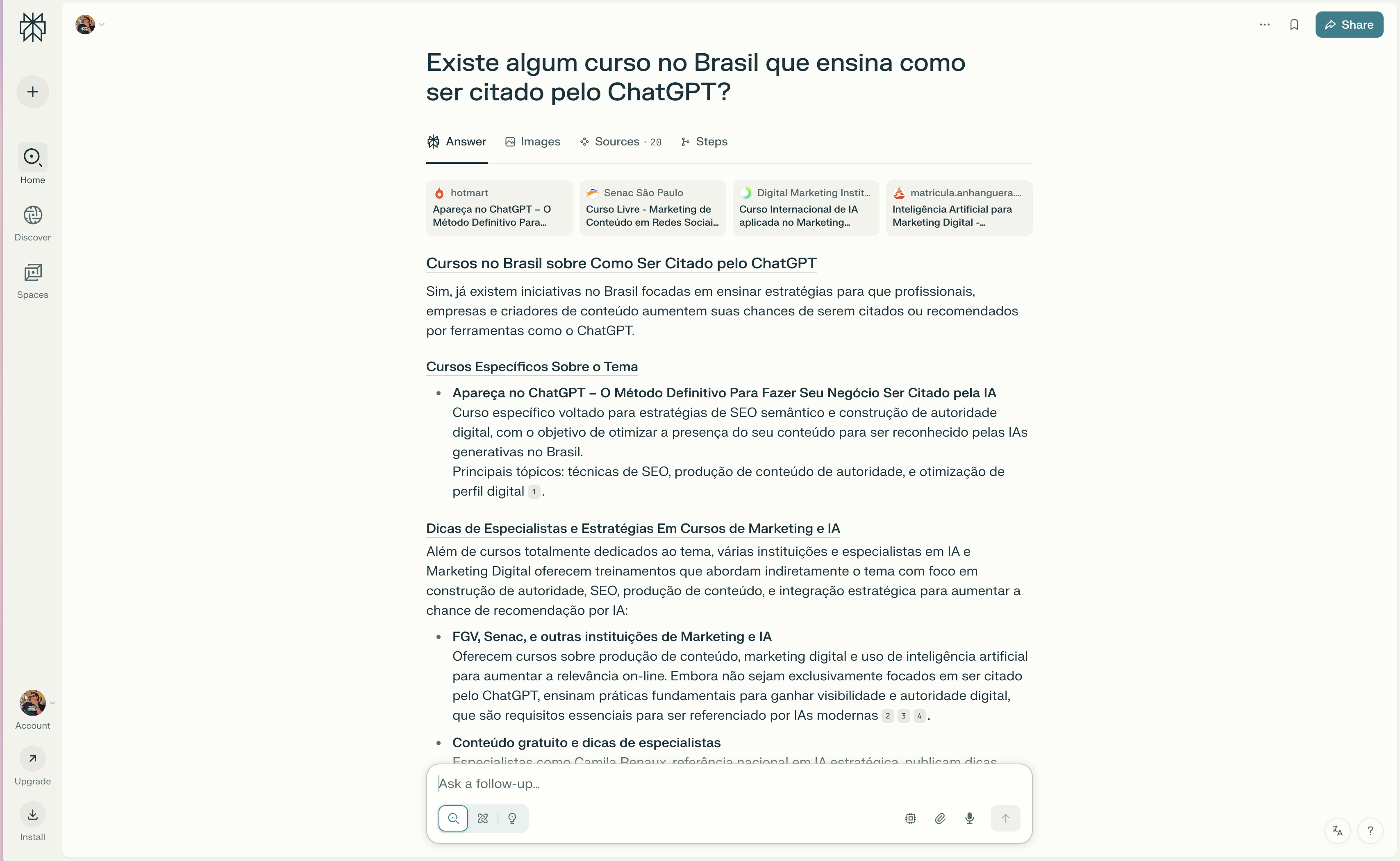 Print de resposta real do Perplexity citando a marca